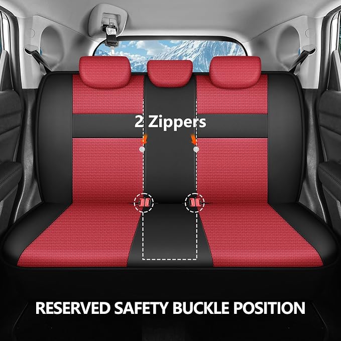 Universal Fabric Seat Covers — Black / Red