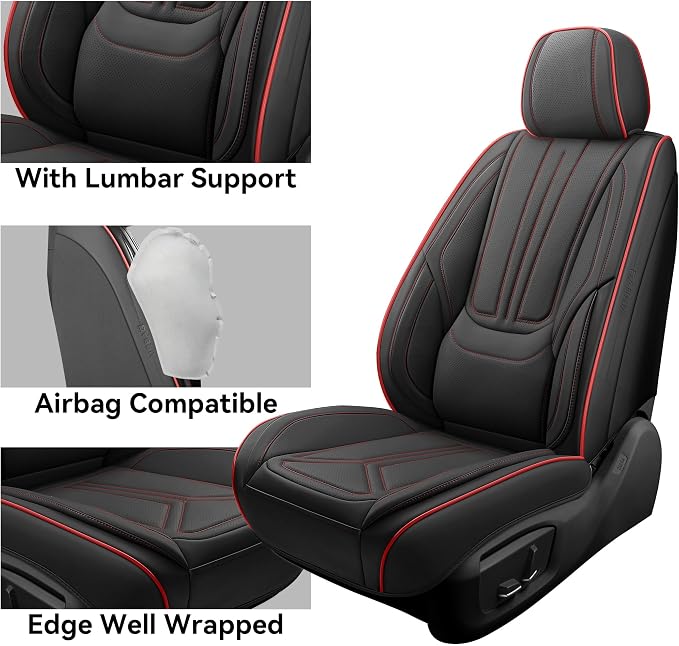 Universal Seat Covers — Full Set — Black / Red
