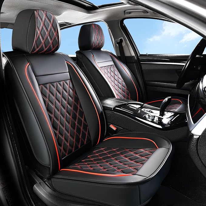Universal Faux Leather Seat Covers — Full Set — Black / Red