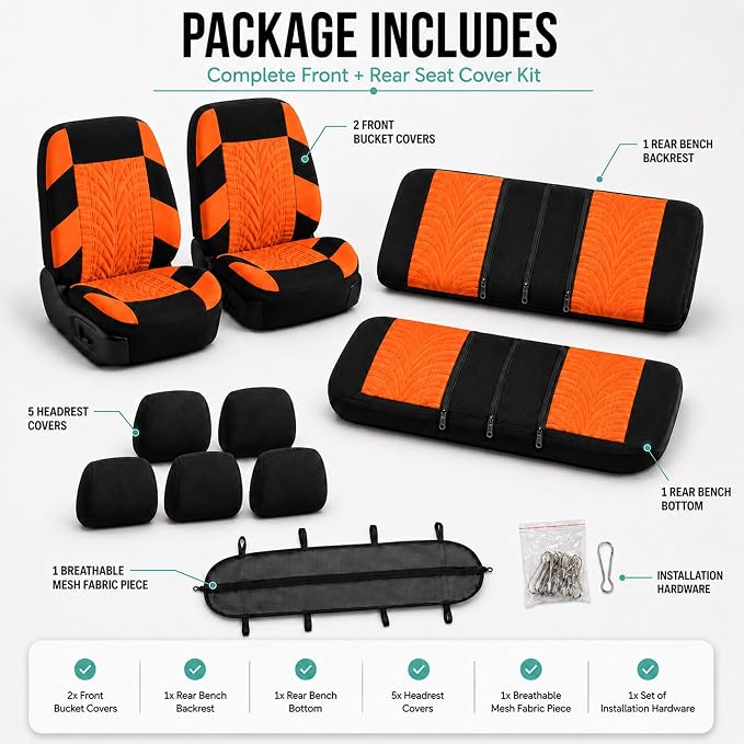 Universal Seat Covers — Full Set — Orange