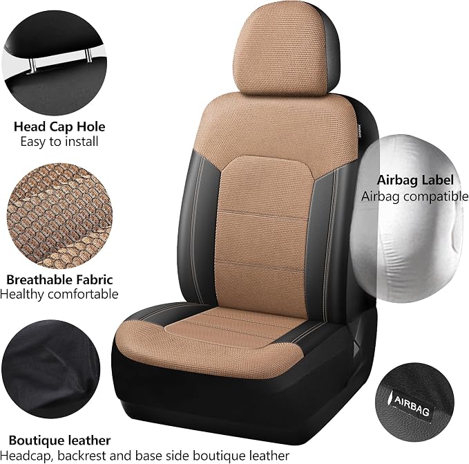 Universal Fabric Seat Covers — Front Seat — Black / Beige