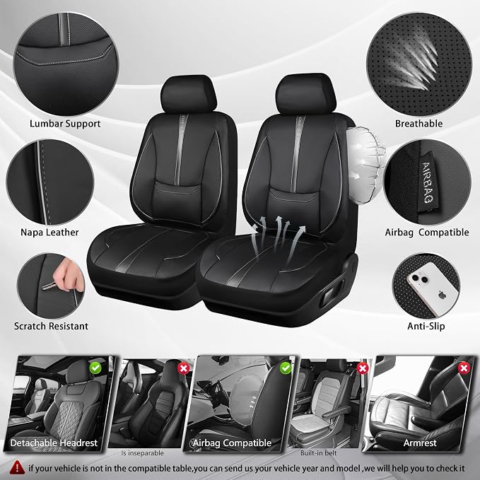 Universal Faux Leather Seat Covers — Front Seat — Gray / Black