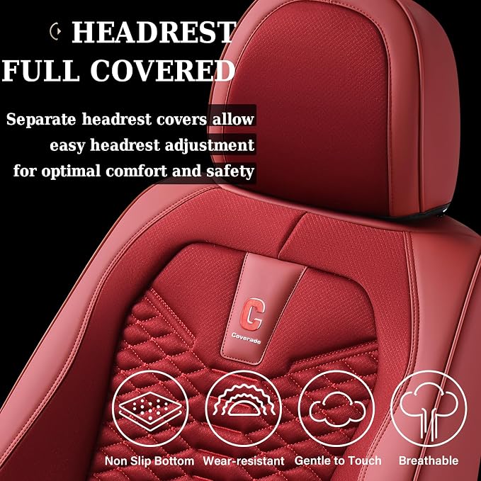Universal Faux Leather Seat Covers — Full Set — Red