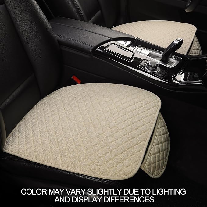 Fabric Car Seat Covers — Front Seat — Beige / Tan / White
