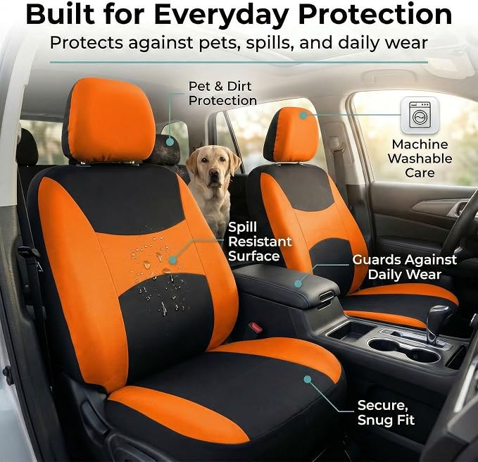 Universal Fabric Seat Covers — Full Set — Orange