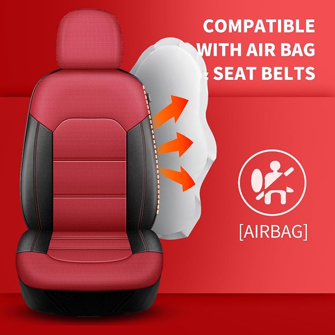 Universal Fabric Seat Covers — Black / Red