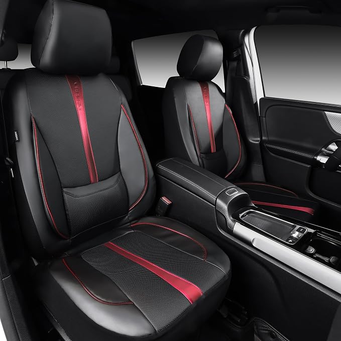 Universal Faux Leather Seat Covers — Front Seat — Black / Red