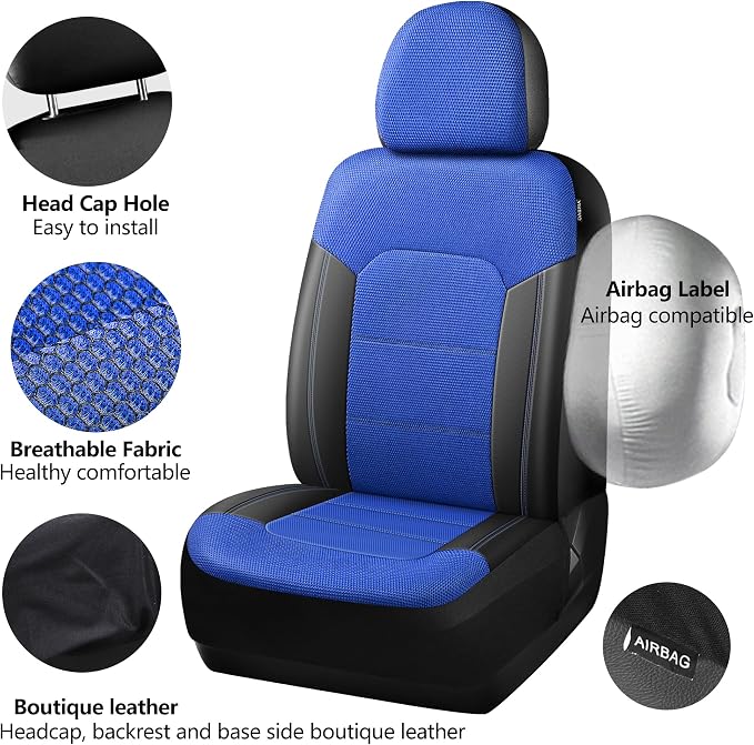 Universal Fabric Seat Covers — Black / Blue
