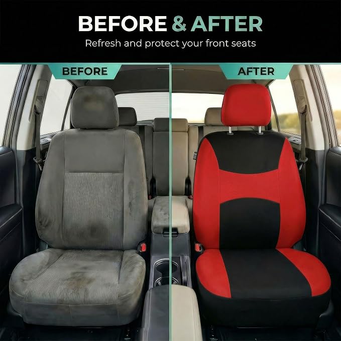 Universal Fabric Seat Covers — Front Seat — Red