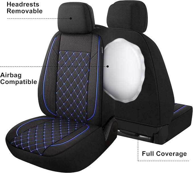 Fabric Car Seat Covers — Front Seat — Black / Blue