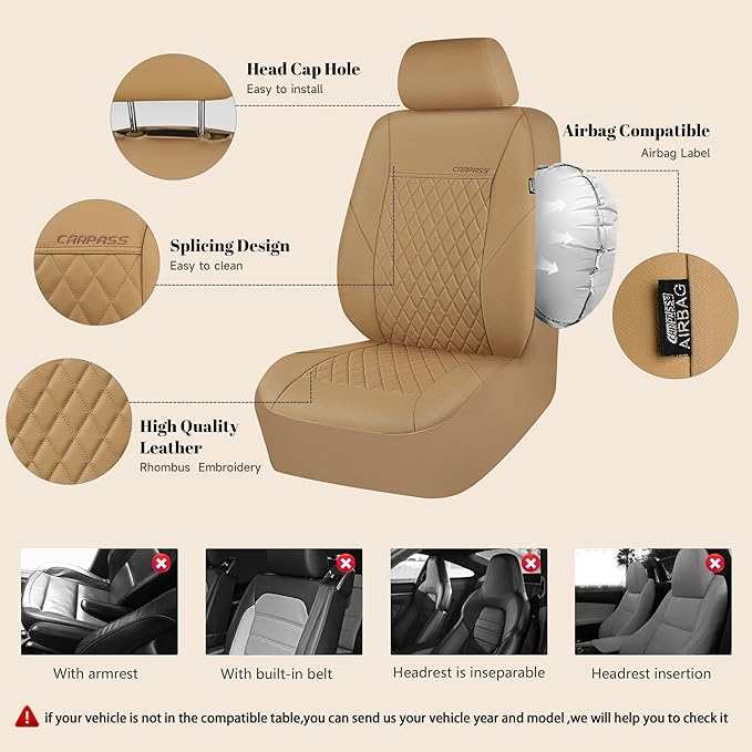 Universal Faux Leather Seat Covers — Full Set — Beige