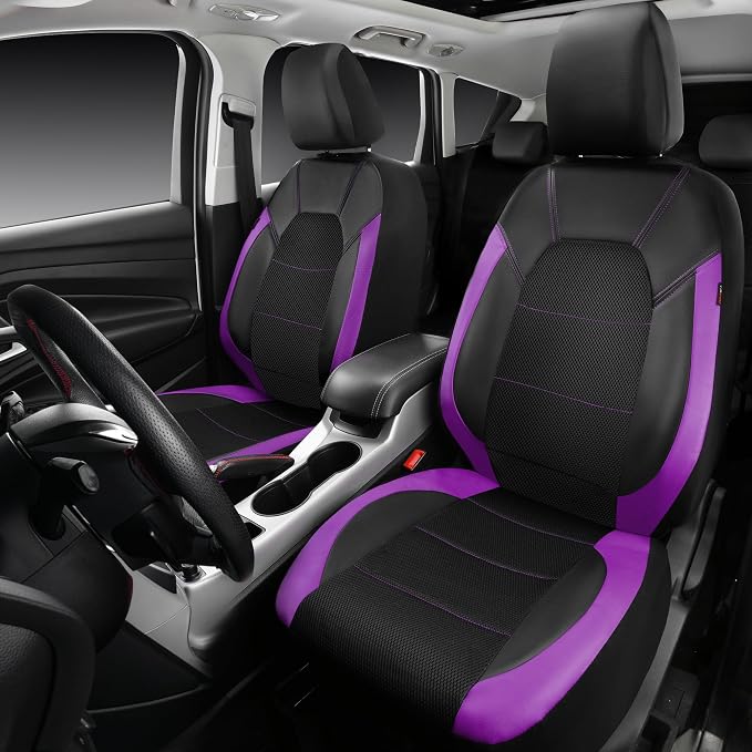 Universal Fabric Seat Covers — Front Seat — Black / Purple