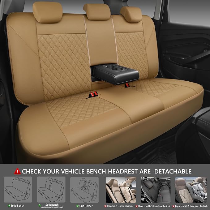 Universal Faux Leather Seat Covers — Full Set — Beige