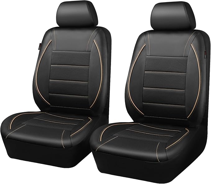 Universal Faux Leather Seat Covers — Front Seat — Black / Beige