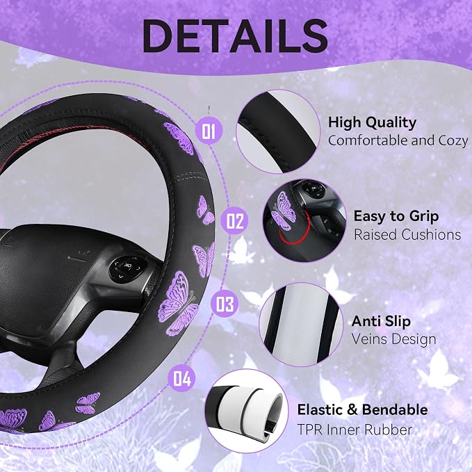 Universal Fabric Seat Covers — Full Set — Black / Purple