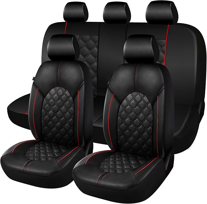 Universal Faux Leather Seat Covers — Full Set — Black / Red