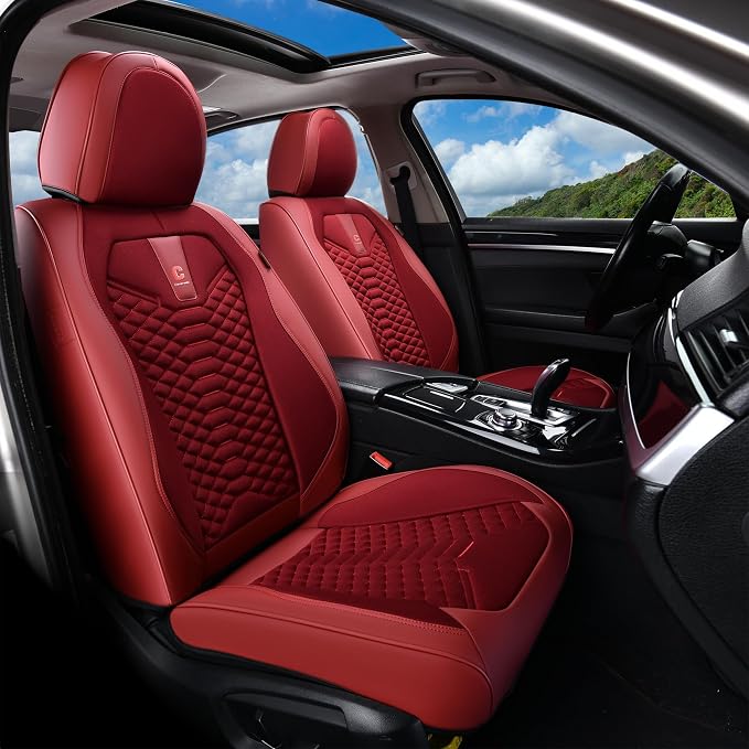 Universal Faux Leather Seat Covers — Full Set — Red