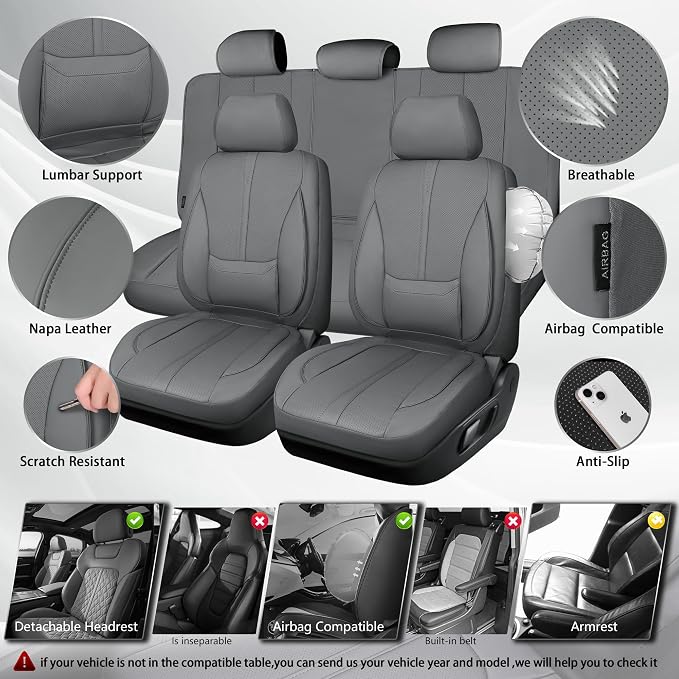 Universal Faux Leather Seat Covers — Full Set — Gray