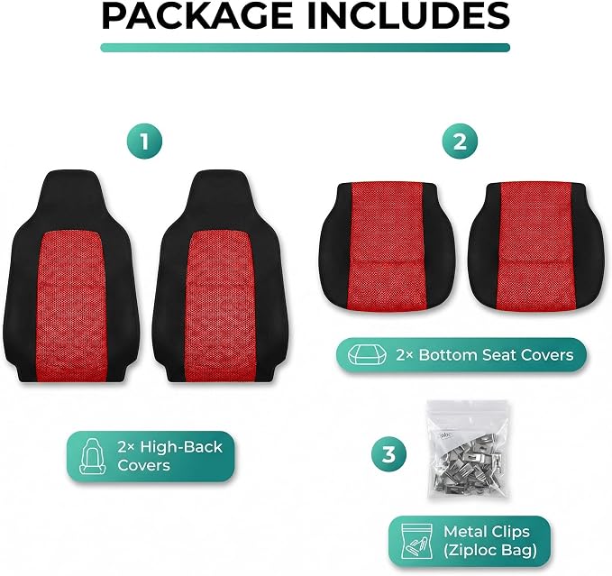 Universal Fabric Seat Covers — Front Seat — Red