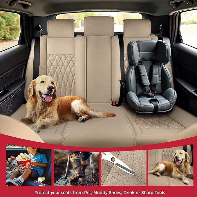 Universal Faux Leather Seat Covers — Full Set — Beige