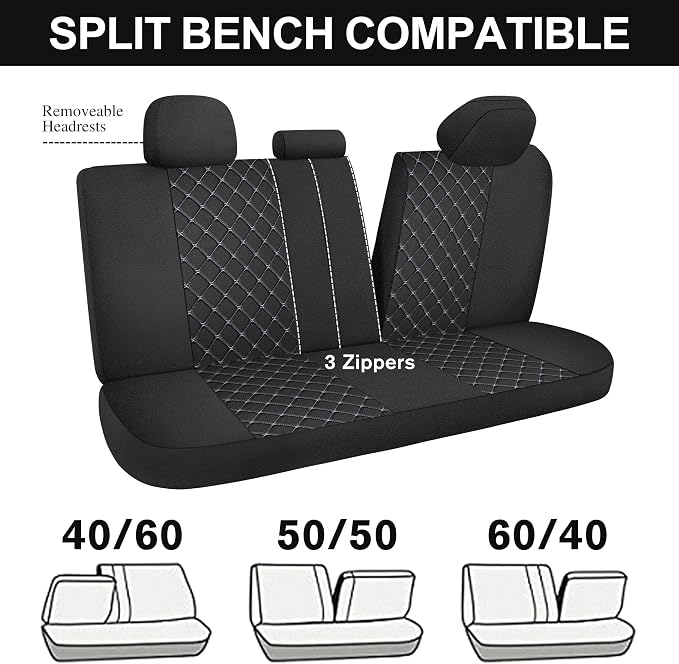 Fabric Car Seat Covers — Full Set — Black / Gray