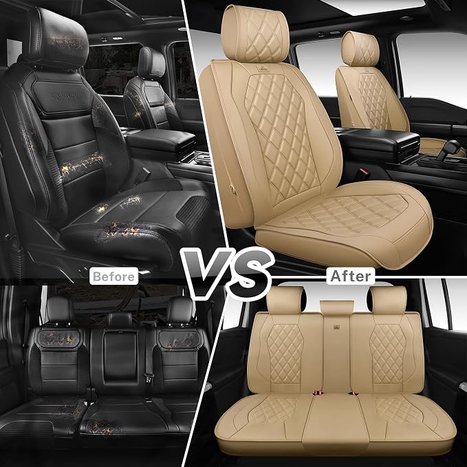 Universal Faux Leather Seat Covers — Full Set — Beige