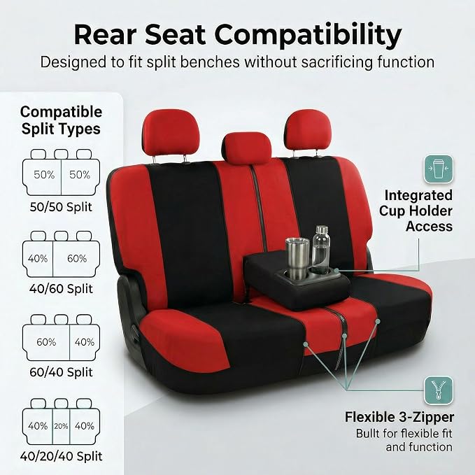 Universal Fabric Seat Covers — Red / Black