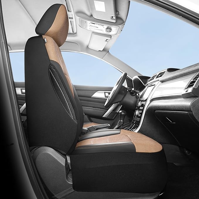 Universal Fabric Seat Covers — Front Seat — Black / Beige