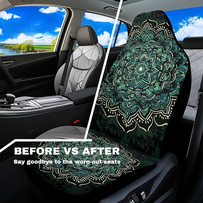 Fabric Car Seat Covers — Front Seat — Green