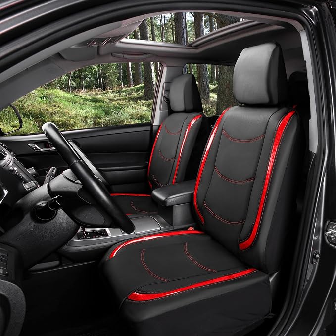 Universal Faux Leather Seat Covers — Full Set — Red
