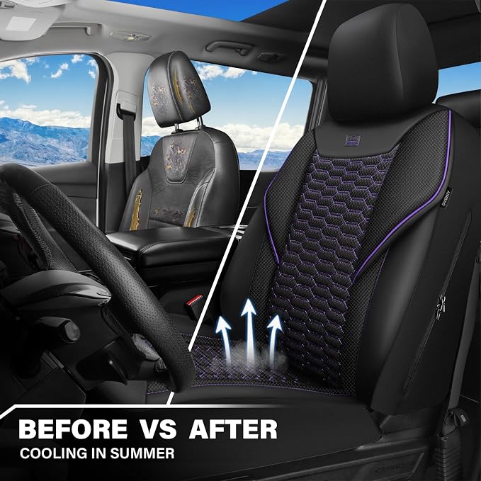 Universal Fabric Seat Covers — Front Seat — Black / Purple