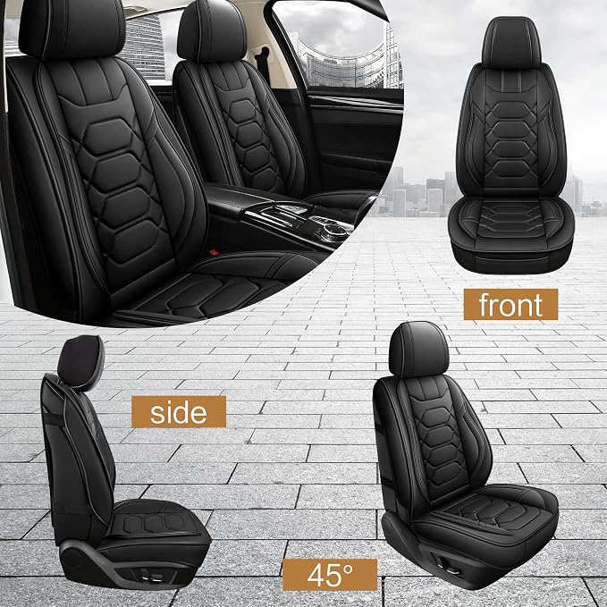 Universal Faux Leather Seat Covers — Front Seat — Black