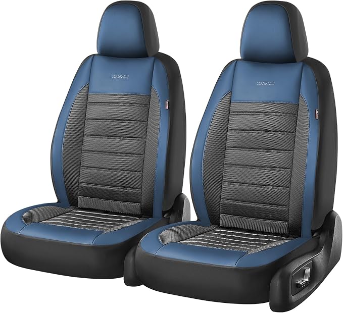 Fabric Car Seat Covers — Front Seat — Black / Blue