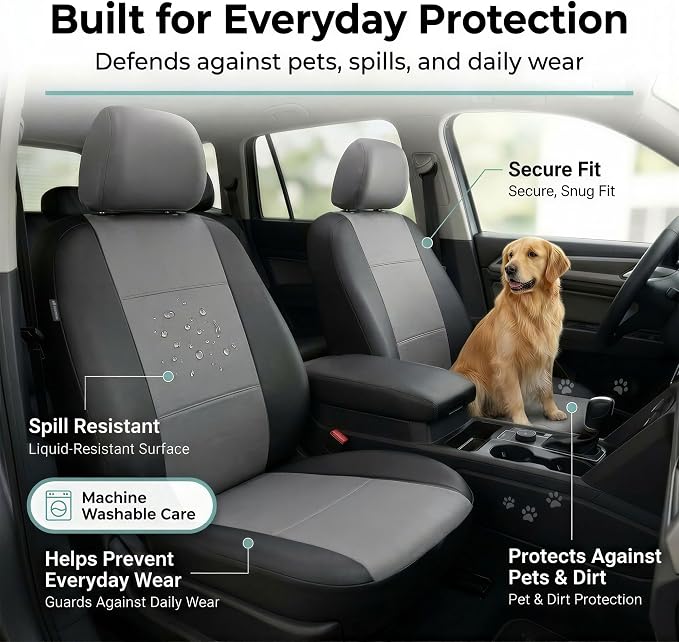 Universal Faux Leather Seat Covers — Full Set — Gray / Black