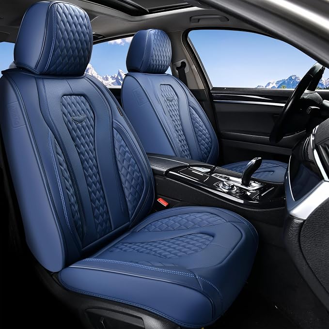 Universal Faux Leather Seat Covers — Front Seat — Blue