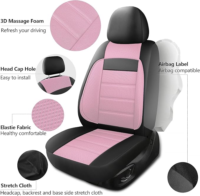 Universal Fabric Seat Covers — Black / Pink