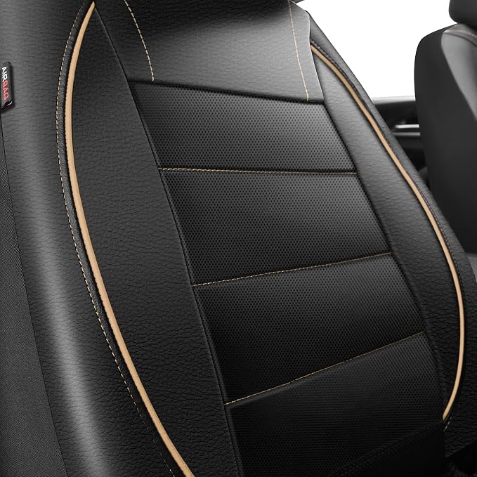 Universal Faux Leather Seat Covers — Front Seat — Black / Beige