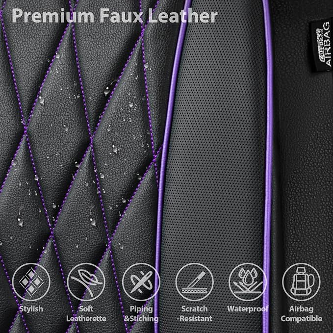 Universal Faux Leather Seat Covers — Front Seat — Black / Purple