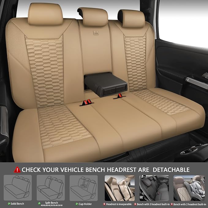 Universal Faux Leather Seat Covers — Full Set — Tan / Beige