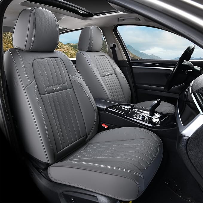 Universal Faux Leather Seat Covers — Front Seat — Gray