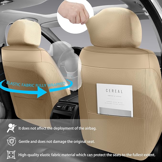 Faux Leather Car Seat Covers — Full Set — Beige