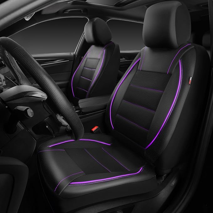 Universal Faux Leather Seat Covers — Front Seat — Black / Purple