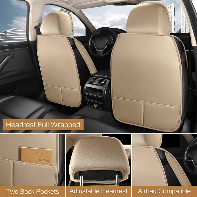 Universal Faux Leather Seat Covers — Full Set — Beige