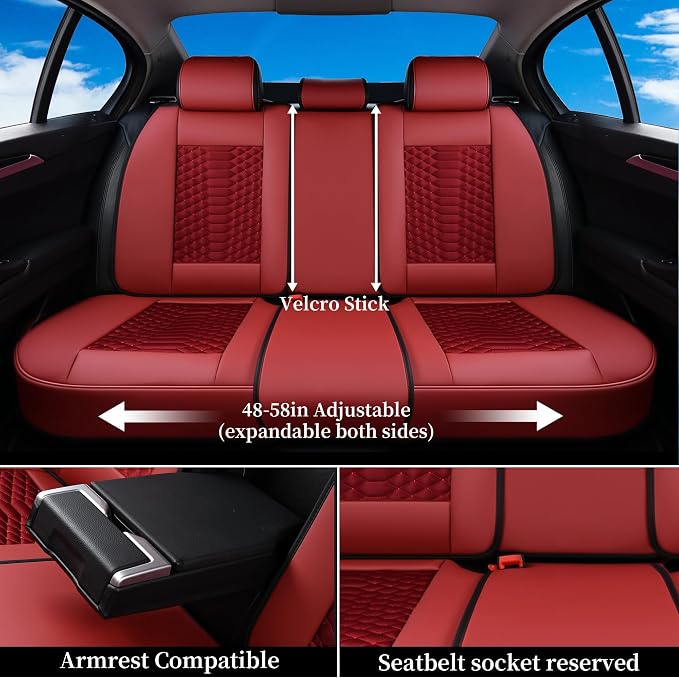 Universal Faux Leather Seat Covers — Full Set — Red