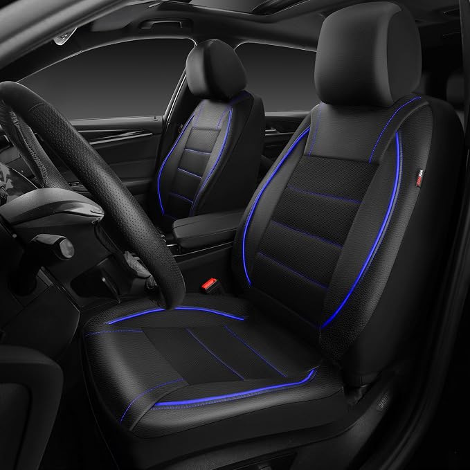 Universal Faux Leather Seat Covers — Front Seat — Black / Blue