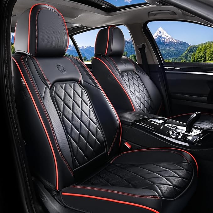 Universal Faux Leather Seat Covers — Front Seat — Black / Red