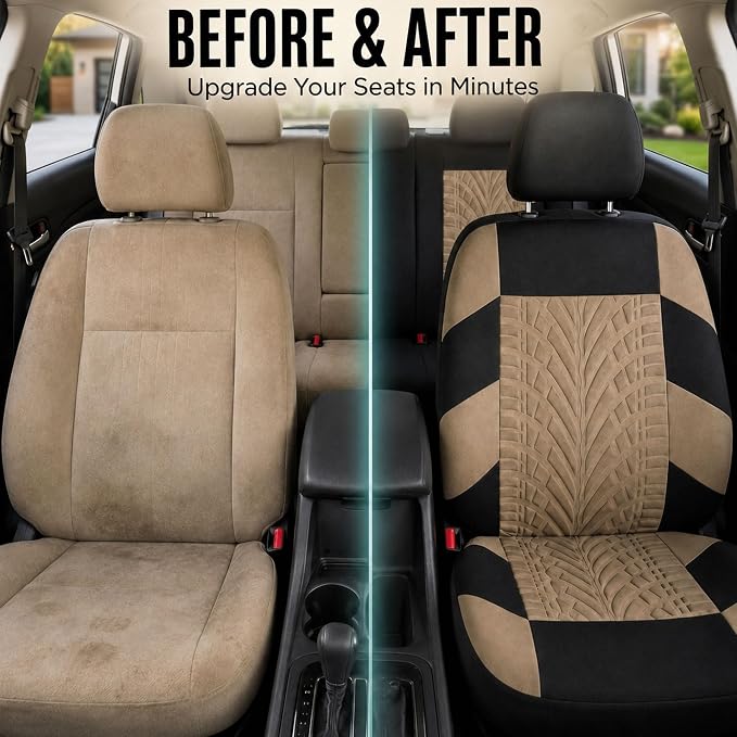 Universal Fabric Seat Covers — Full Set — Beige