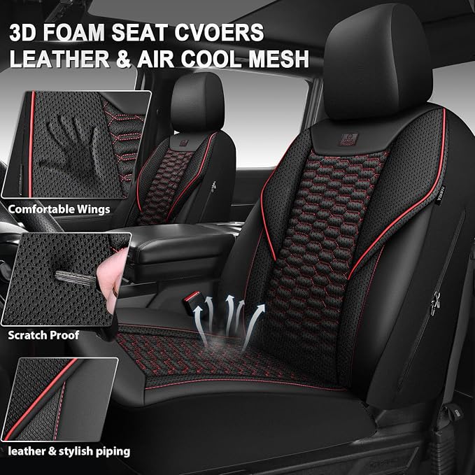 Universal Fabric Seat Covers — Front Seat — Black / Red