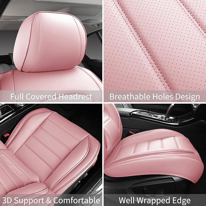 Universal Faux Leather Seat Covers — Full Set — Pink