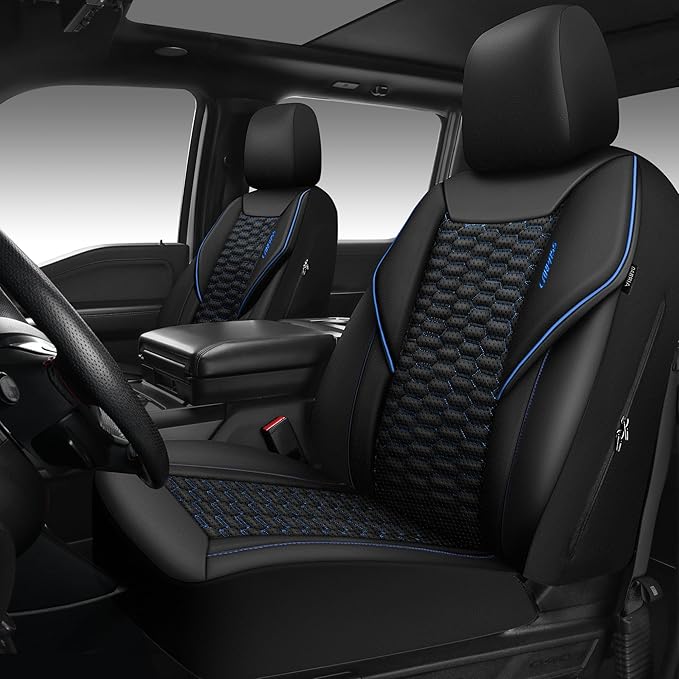 Universal Faux Leather Seat Covers — Front Seat — Blue / Black